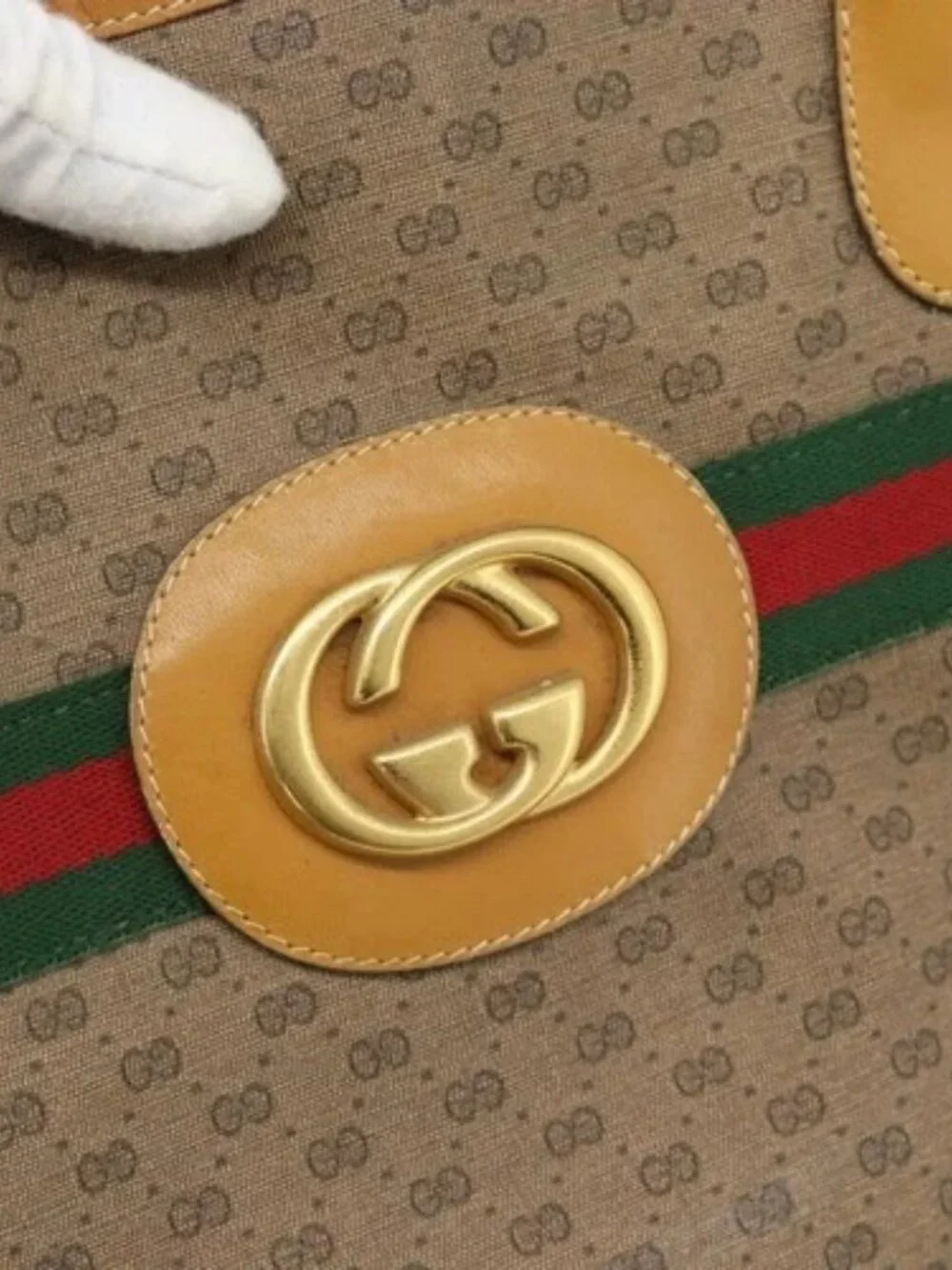 GUCCI Micro GG Supreme Web Sherry Line Bag PVC Beige 002 983 0174 Auth 181764